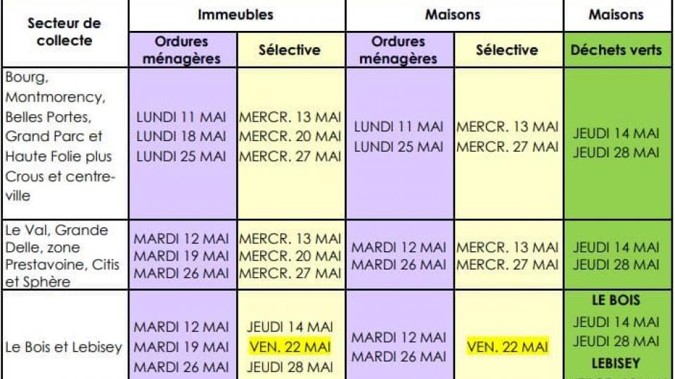 calendrier déchets 11 mai 